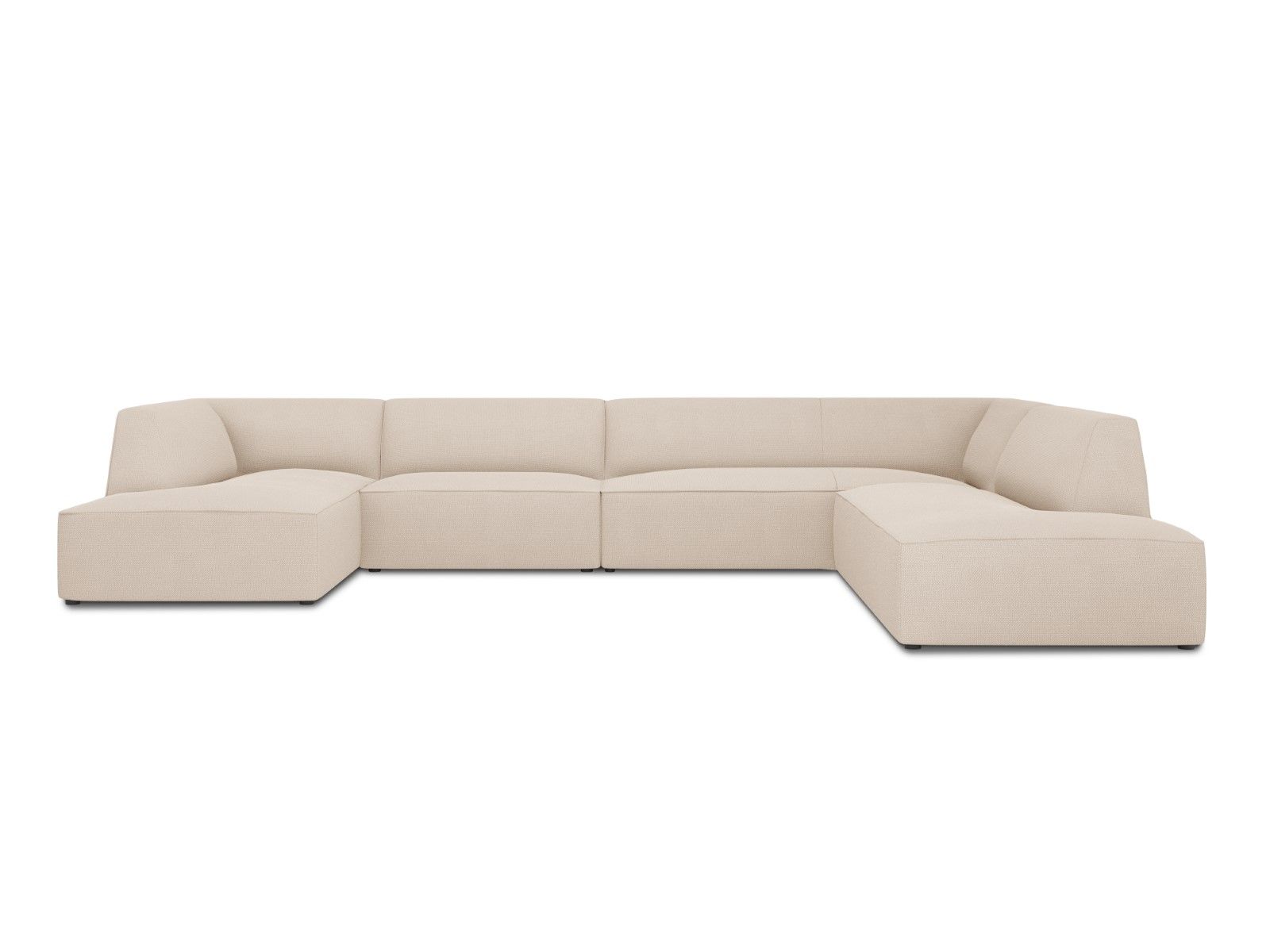 Canapé d’angle droit panoramique 7 places en tissu structurel beige