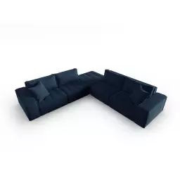 Canapé d’angle symétrique 7 places en tissu structurel blue jeans