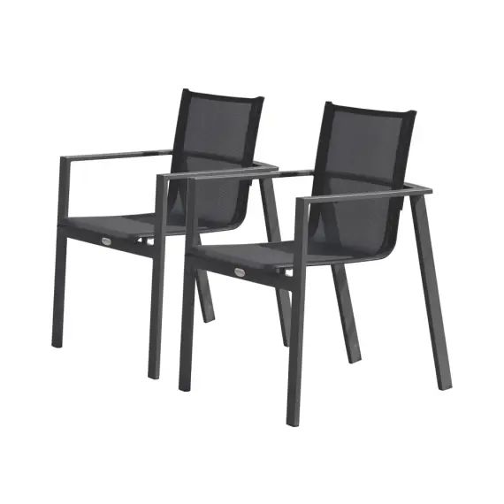 Lot de 2 fauteuils de jardin empilables en aluminium gris anthracite