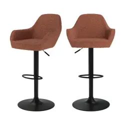 Chaise de bar effet laine bouclette rouge brique 63/83 cm (lot de 2)
