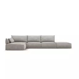 Canapé d’angle gauche 5 places en tissu chenille gris clair