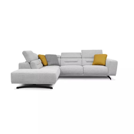 Canapé d’angle gauche 5 places tissu gris clair