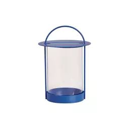 Lanterne bleu en métal et en verre Ø20,5xH29cm