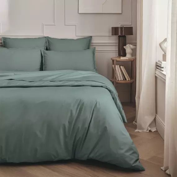 Parure de lit en percale de coton vert agave 240×220