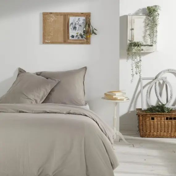 Parure de lit uni beige 260×240