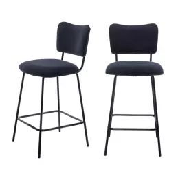 Vander – Lot de 2 chaises de bar en velours côtelé et métal 65cm