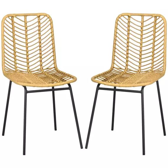 Lot de 2 chaises de jardin style colonial acier résine aspect rotin