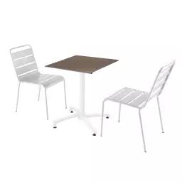 Ensemble table de jardin stratifié taupe et 2 chaises blanc