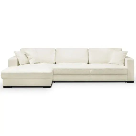Canapé d&rsquo;angle à gauche convertible 5 places en tissu bouclette beige