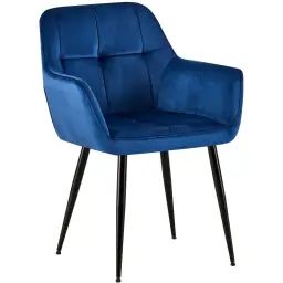 Chaise de salle à manger avec accoudoirs en velours Bleu