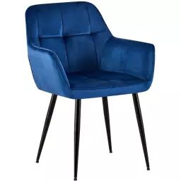 Chaise de salle à manger avec accoudoirs en velours Bleu