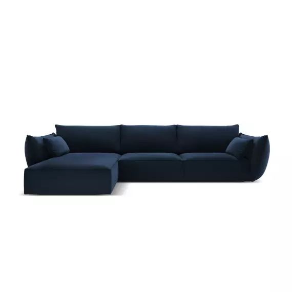 Canapé d’angle gauche 4 places en tissu velours bleu roi
