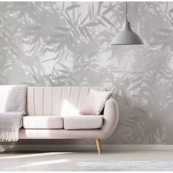 Papier peint panoramique ombres bambous 225 x 250 cm gris