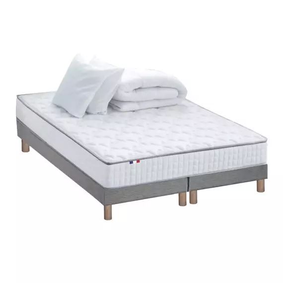 Pack Ensemble Matelas Ressorts Sommier Couette Oreillers 2x80x200