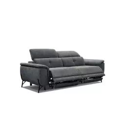 Canapé droit 3 places avec 2 relaxe électriques tissu gris foncé