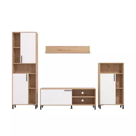 Ensemble meuble TV CANTAL (4 éléments) imitation chêne et blanc