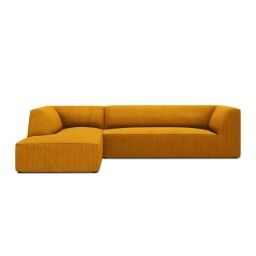 Canapé d’angle 4 places velours côtelé jaune