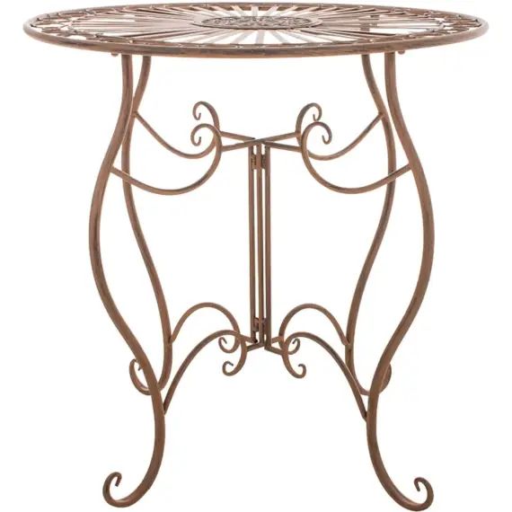 Table de jardin avec plateau rond en métal Marron antique
