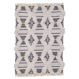 Tapis kelim moderne en laine fait main noir et blanc 140×200