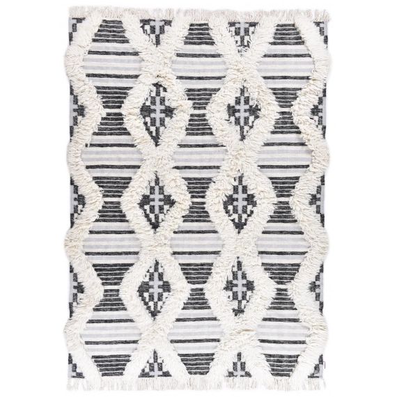 Tapis kelim moderne en laine fait main noir et blanc 140×200