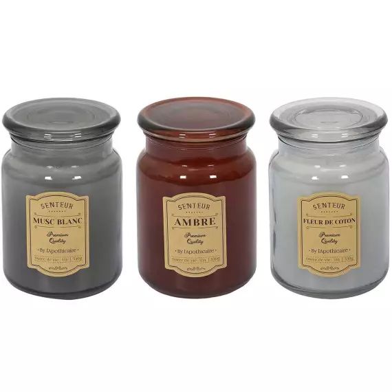 Bougie parfumée en pot apothicaire (lot de 3)