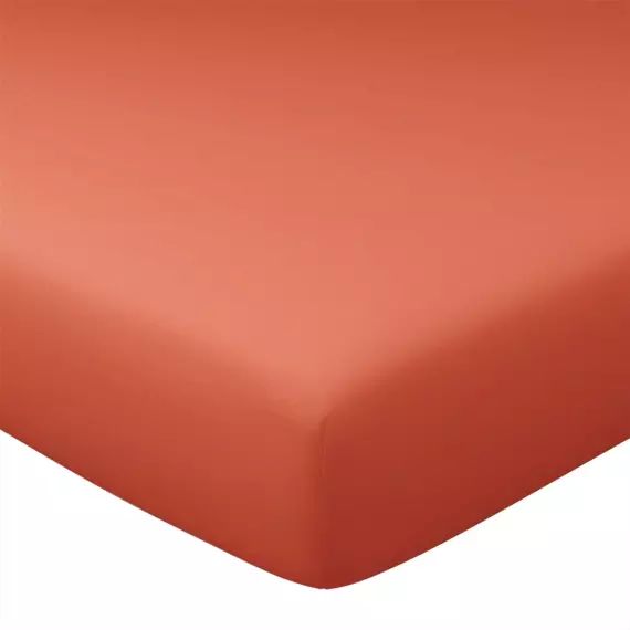 Drap-housse 180×200 en percale de coton  orange terracotta