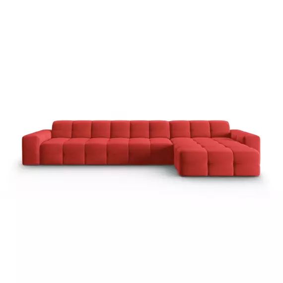 Canapé d’angle droit 5 places en tissu velours rouge
