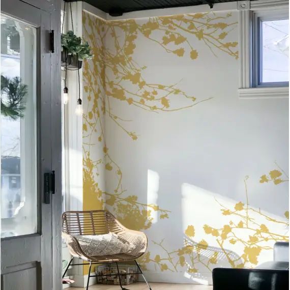 Papier peint panoramique entre les branches 300 x 250 cm jaune