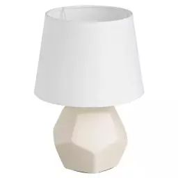 Lampe à poser céramique beige et abat jour blanc 18x18x26cm
