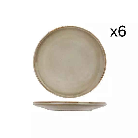 Lot de 6 Assiettes à dessert en Grès, beige, D22,5 cm