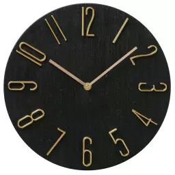 Horloge murale effet bois noir et doré diamètre 30cm