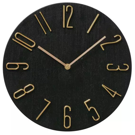 Horloge murale effet bois noir et doré diamètre 30cm