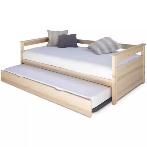 Pack Lit gigogne avec matelas Izao Brut à peindre 90×190 cm marron