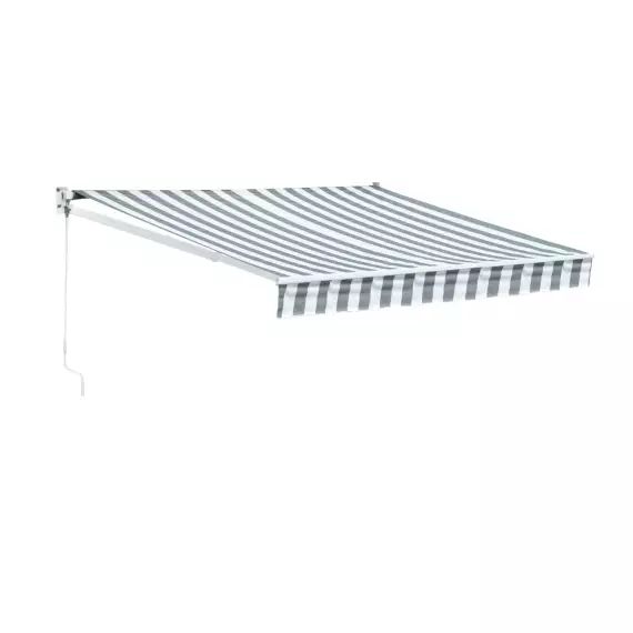 Store banne 2,5 × 2m toile rayée blanche/grise