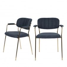 2 chaises avec accoudoirs pieds dorés bleu foncé