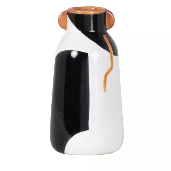 Vase à oreilles en grès marron, noir et blanc H22