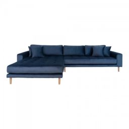 Canapé d’angle gauche 4 places en velours bleu