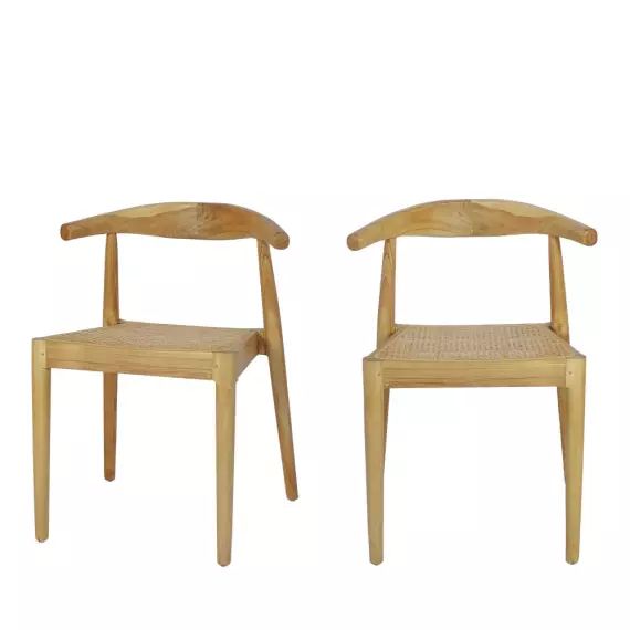 Bunga – Lot de 2 chaises en teck et cannage – Couleur – Bois clair