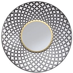 Miroir rond en métal noir et blanc finition doré ∅59 cm