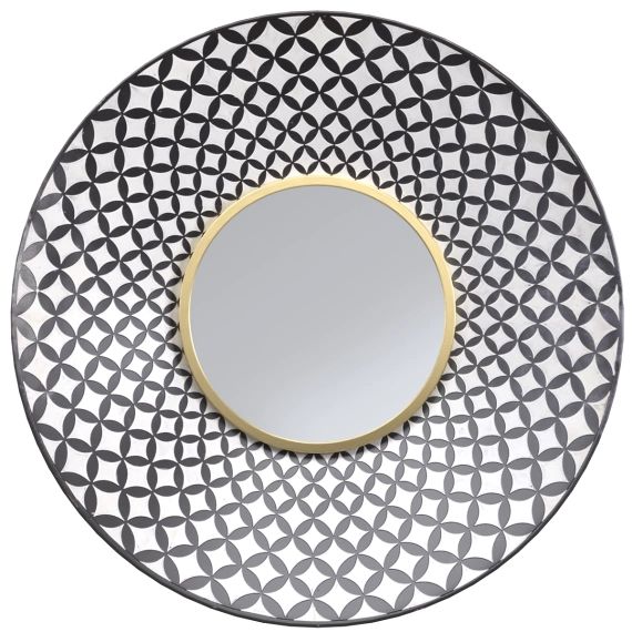 Miroir rond en métal noir et blanc finition doré ∅59 cm