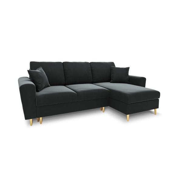 Canapé d&rsquo;angle 4 places en velours gris foncé