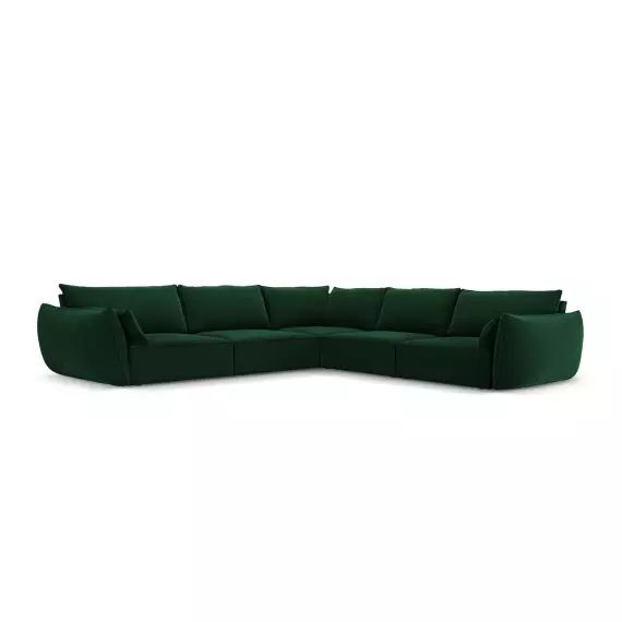 Canapé d’angle symétrique 7 places en tissu velours vert bouteille