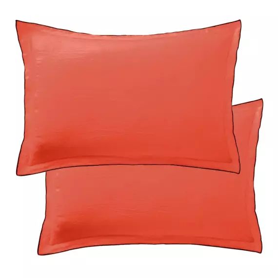 2 taies d’oreiller en lin français – lin lavé orange 50×70 cm