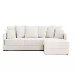 Canapé d’angle convertible en tissu 4 places blanc