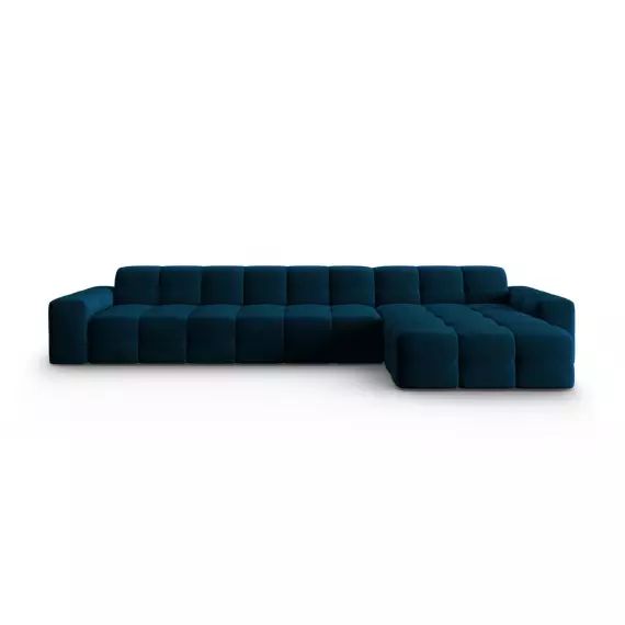 Canapé d’angle droit 5 places en tissu velours bleu marine