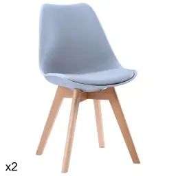 Lot de 2 chaises style scandinave gris et bois de hêtre