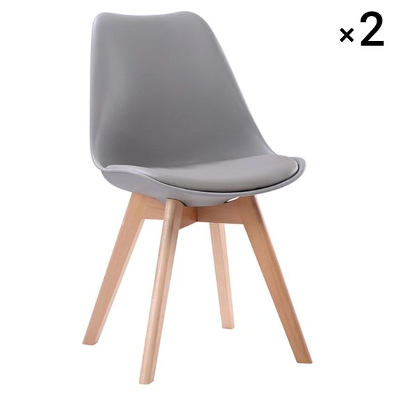 Lot de 2 chaises style scandinave gris et bois de hêtre
