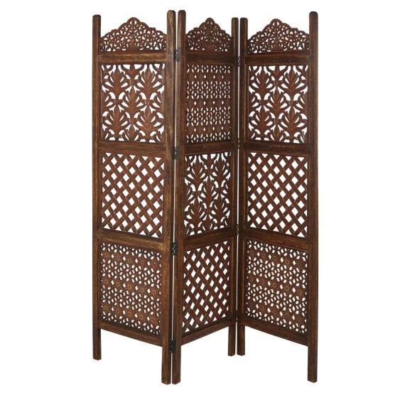 Paravent en bois de manguier ajouré marron