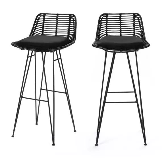 Capurgana – Lot de 2 chaises de bar design en rotin 75cm – Couleur – Noir