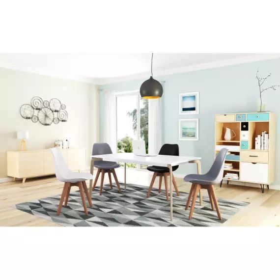Lot de 2 chaises scandinaves ANDREA avec coussin et pieds bois – Blanc – 56 x 47 x 81 cm – Usinestreet